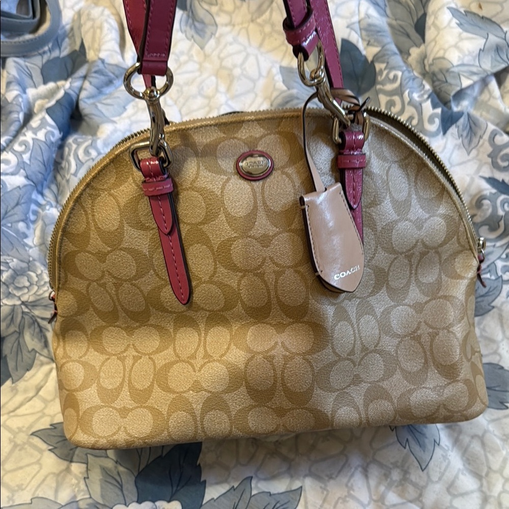 Coach discontinued Tan and Pink Shoulder Bag with Signature Style